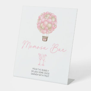 Pink Hot Air Balloon Baby Shower Momosa Bar Pedestal Sign