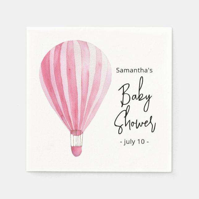 Pink hot air balloon Baby shower Napkins (Front)