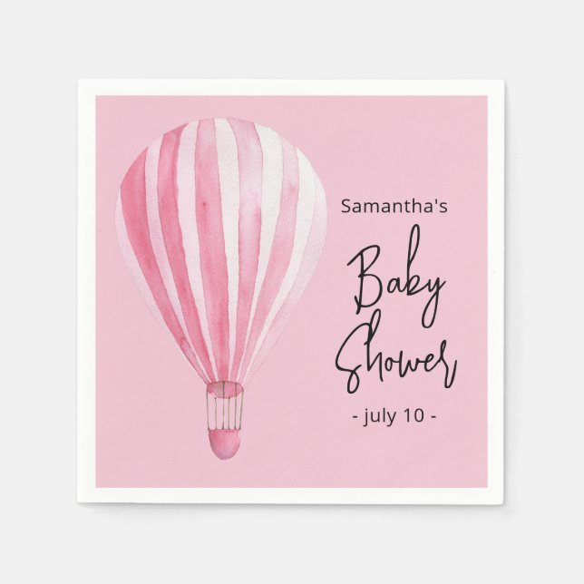 Pink hot air balloon Baby shower Napkins (Front)