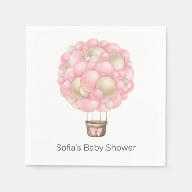 Pink Hot Air Balloon Baby Shower Napkins (Front)