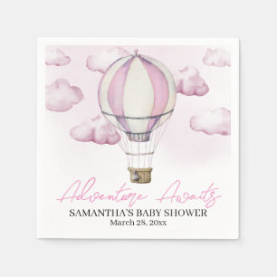 Pink Hot Air Balloon Baby Shower Paper Napkin
