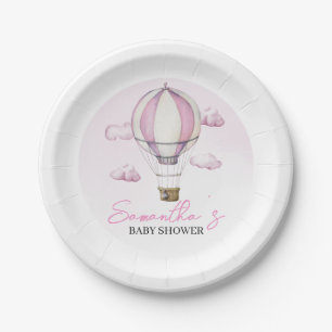 Pink Hot Air Balloon Baby Shower Paper Plate
