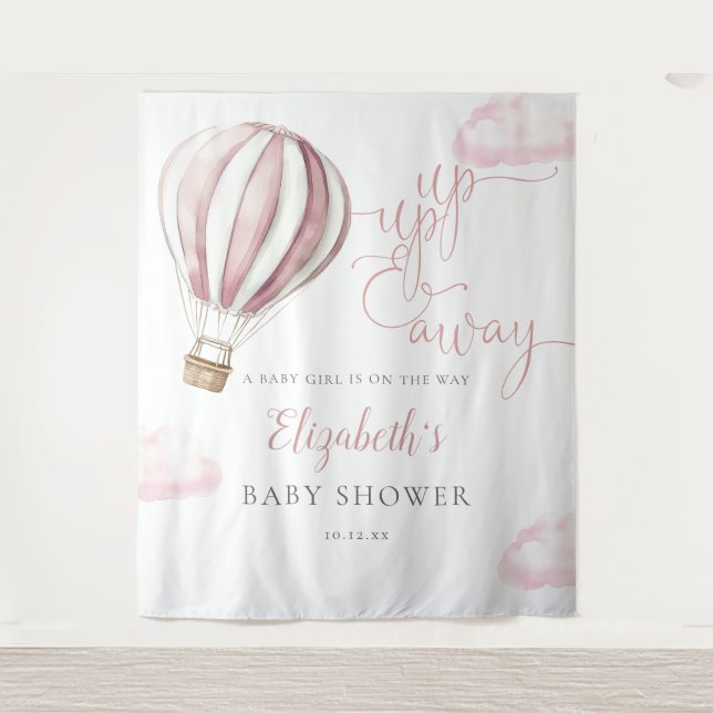 Pink Hot Air Balloon Baby Shower Photo Backdrop (Front)