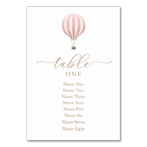 Pink Hot Air Balloon Baby Shower Table Number