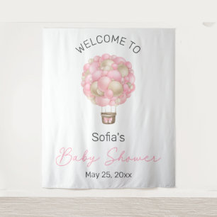 Pink Hot Air Balloon Baby Shower Tapestry