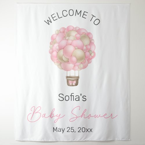 Pink Hot Air Balloon Baby Shower Tapestry