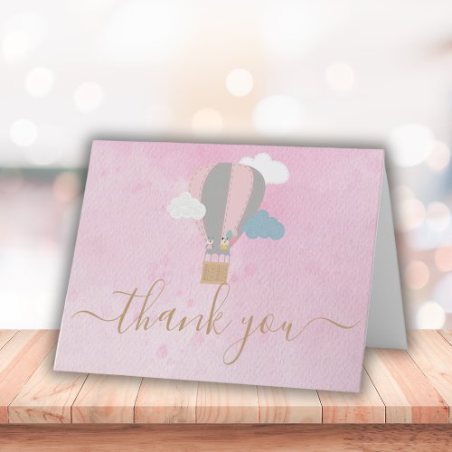 Pink Hot Air Balloon Baby Shower Thank You Card