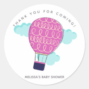Pink Hot Air Balloon Baby Shower Thank You Classic Round Sticker