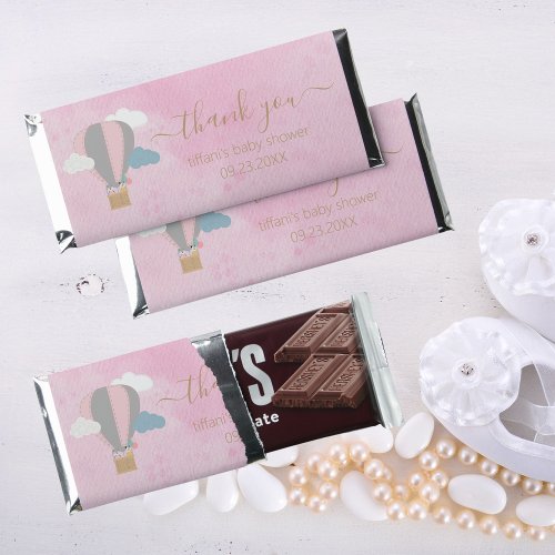Pink Hot Air Balloon Baby Shower Thank You  Hershey Bar Favors