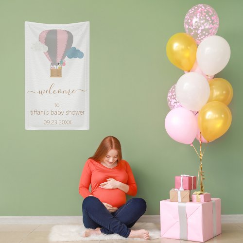 Pink Hot Air Balloon Baby Shower Welcome Banner