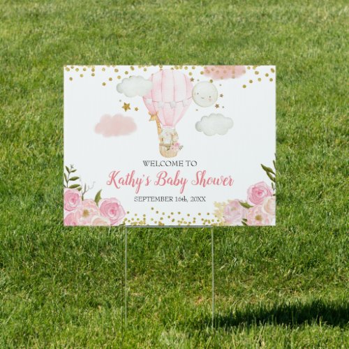 Pink Hot air Balloon Baby Shower Welcome Banner Sign