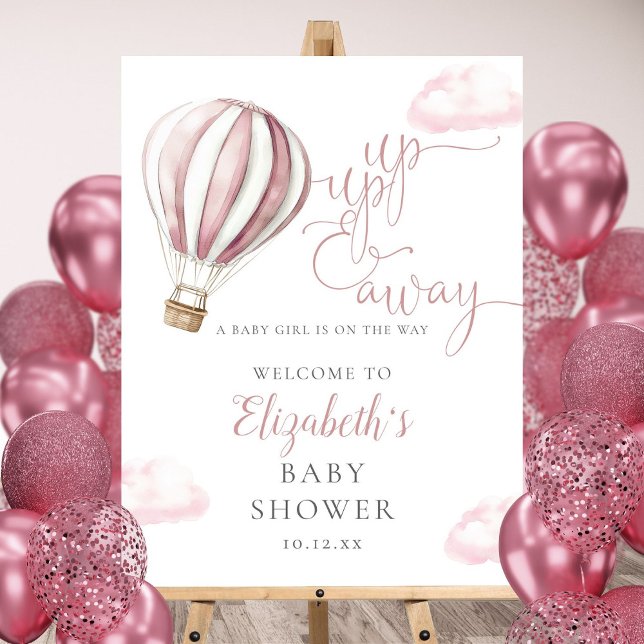Pink Hot Air Balloon Baby Shower Welcome Sign (Pink Hot Air Balloon Baby Shower Welcome Sign)