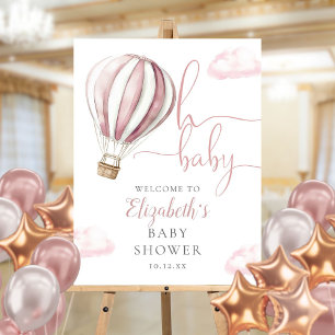 Pink Hot Air Balloon Baby Shower Welcome Sign