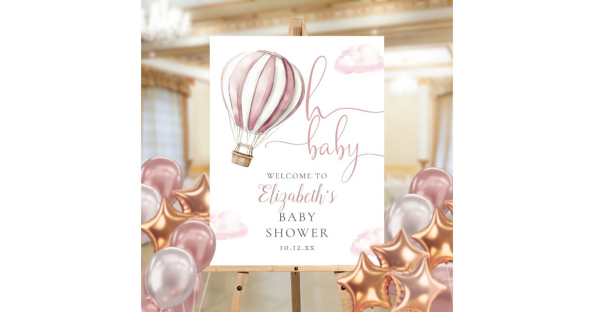 Pink Hot Air Balloon Baby Shower Welcome Sign | Zazzle