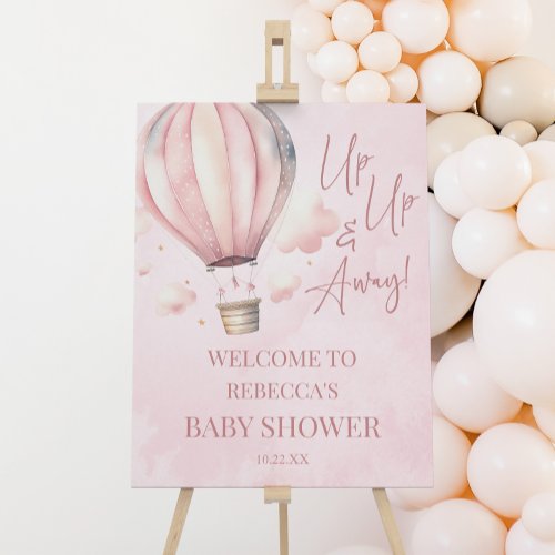 Pink Hot Air Balloon Baby Shower Welcome Sign