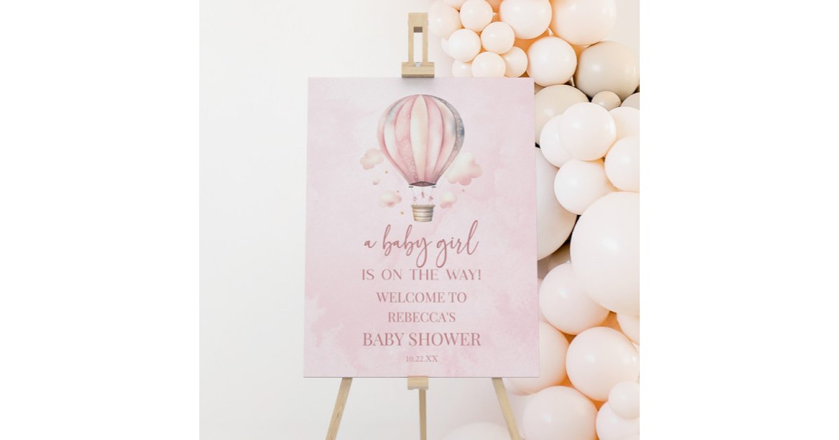 Pink Hot Air Balloon Baby Shower Welcome Sign | Zazzle