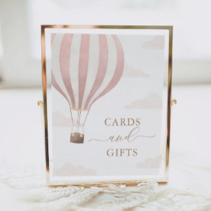 Pink Hot Air Balloon Birthday Cards and Gifts Sign