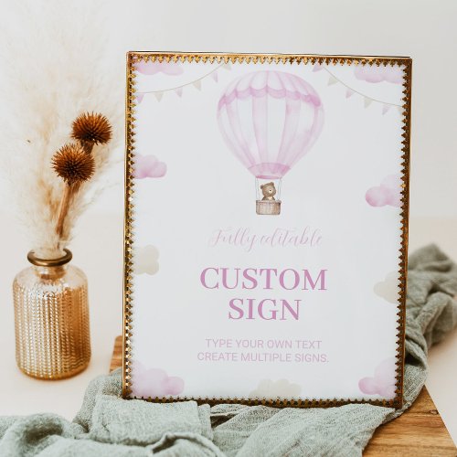 Pink Hot Air Balloon Birthday Custom Table Sign