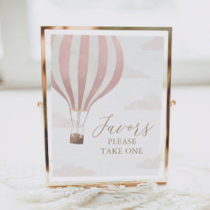 Pink Hot Air Balloon Birthday Favors Sign