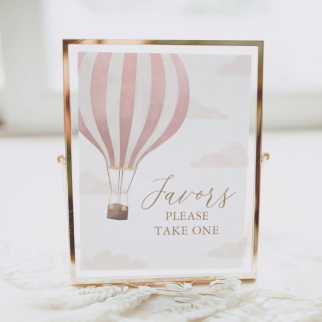 Pink Hot Air Balloon Birthday Favors Sign (Creator Uploaded)