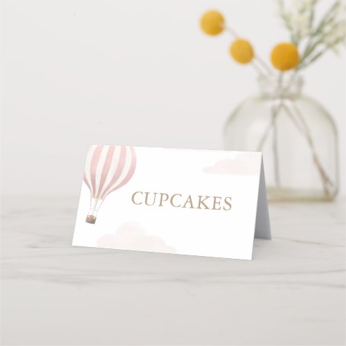Pink Hot Air Balloon Birthday Food Labels Place Card