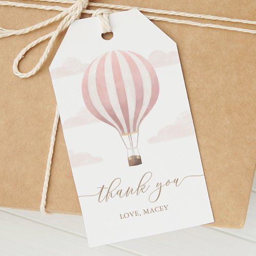 Pink Hot Air Balloon Birthday Gift Tags