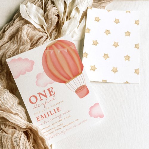 Pink Hot Air Balloon Birthday Invitations