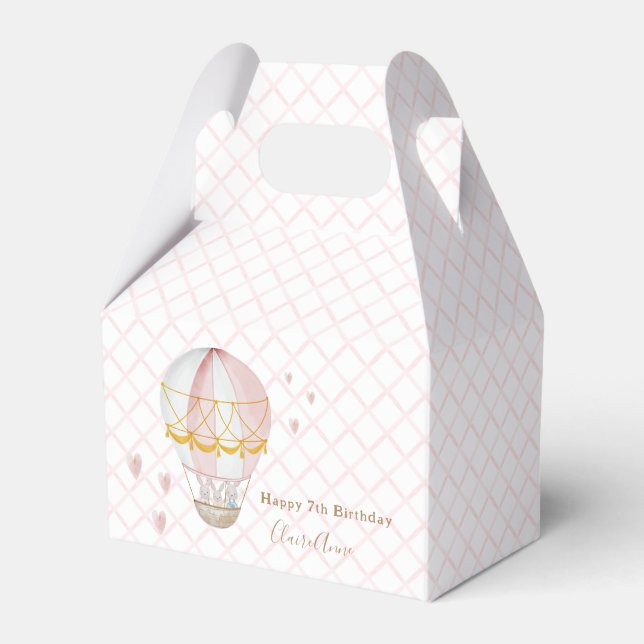 Pink Hot Air Balloon Birthday Party  Favor Boxes (Front Side)