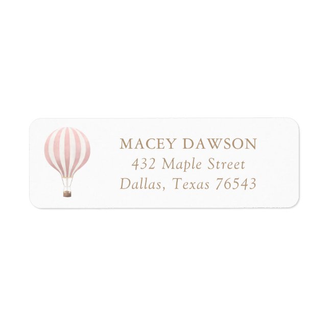 Pink Hot Air Balloon Birthday Return Address Label (Front)