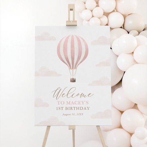 Pink Hot Air Balloon Birthday Welcome Sign