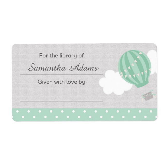 Pink Hot Air Balloon Bookplate Label Sticker (Front)