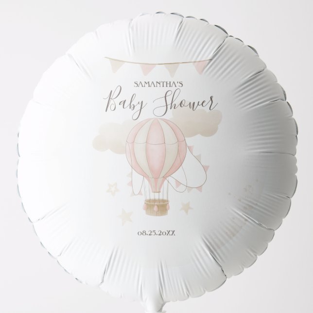 Pink Hot Air Balloon Clouds Baby Shower (Front)