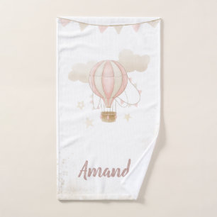 Pink Hot Air Balloon Clouds Baby Shower Bath Towel Set