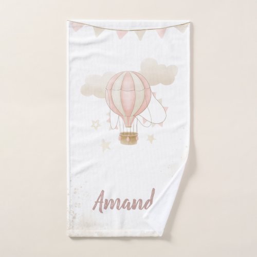 Pink Hot Air Balloon Clouds Baby Shower Bath Towel Set