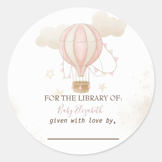 Pink Hot Air Balloon Clouds Baby Shower Classic Round Sticker (Front)