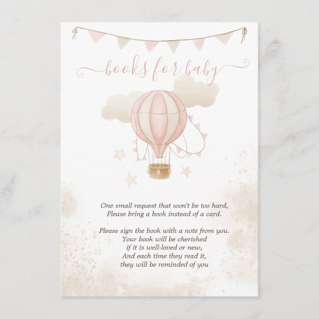 Pink Hot Air Balloon Clouds Baby Shower Enclosure Card (Front)
