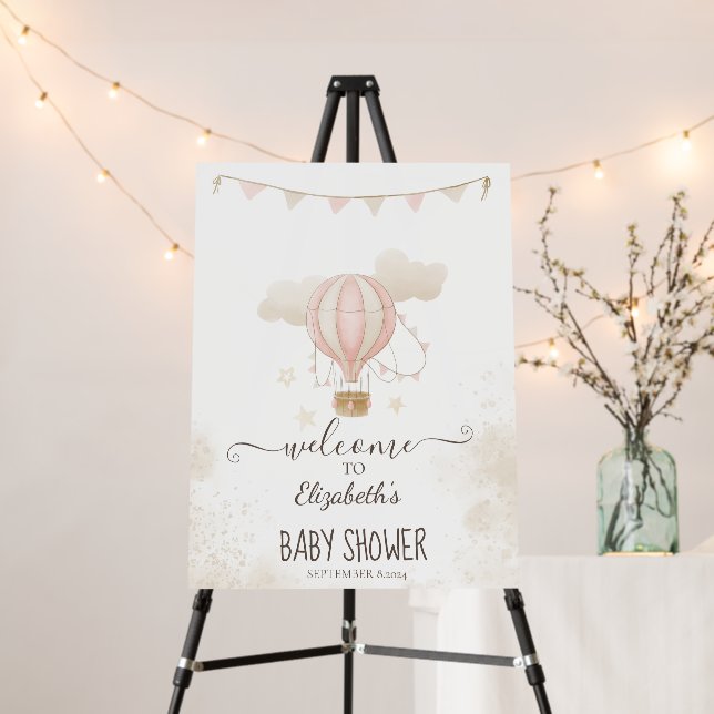 Pink Hot Air Balloon Clouds Baby Shower Foam Board (In Situ (Stand))