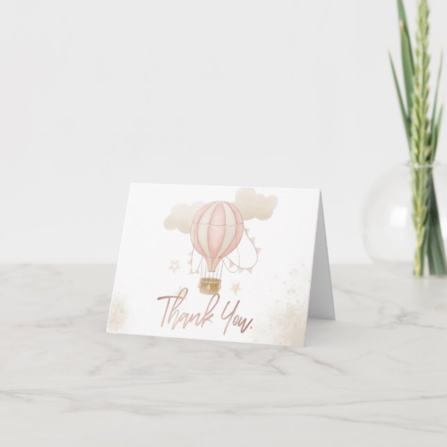 Pink Hot Air Balloon Clouds  Letterpress Thank You Card (Front)