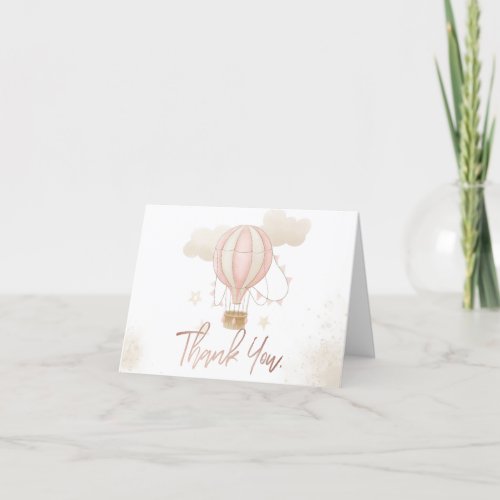 Pink Hot Air Balloon Clouds  Thank You Card