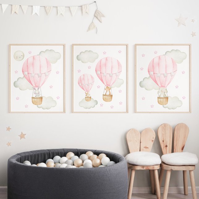 Pink Hot Air Balloon, Cute Animals, Girl Nursery Wall Art Sets (Creator Uploaded)