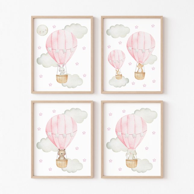 Pink Hot Air Balloon, Cute Animals, Girl Nursery Wall Art Sets (Creator Uploaded)