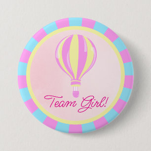 Pink Hot Air Balloon Gender Reveal Team Girl Button