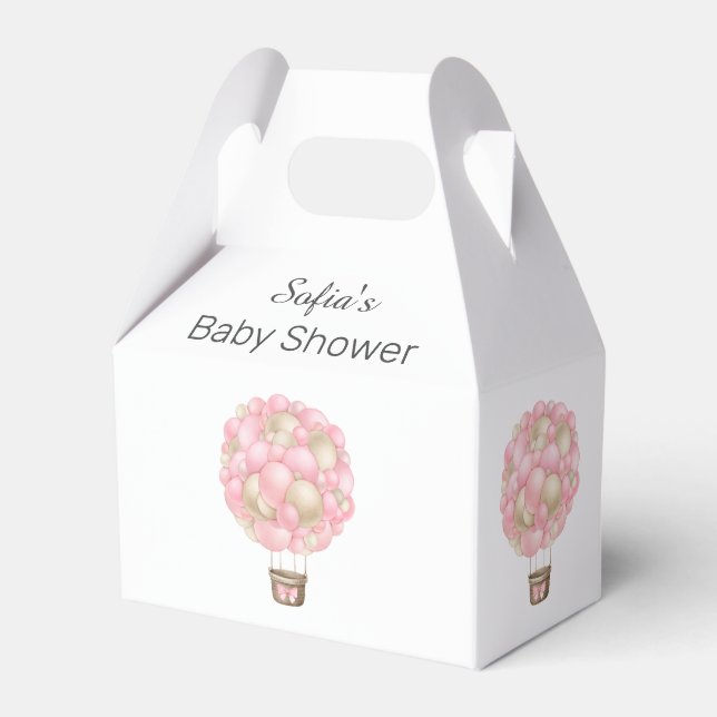 Pink Hot Air Balloon Girl Baby Shower Favor Boxes (Front Side)