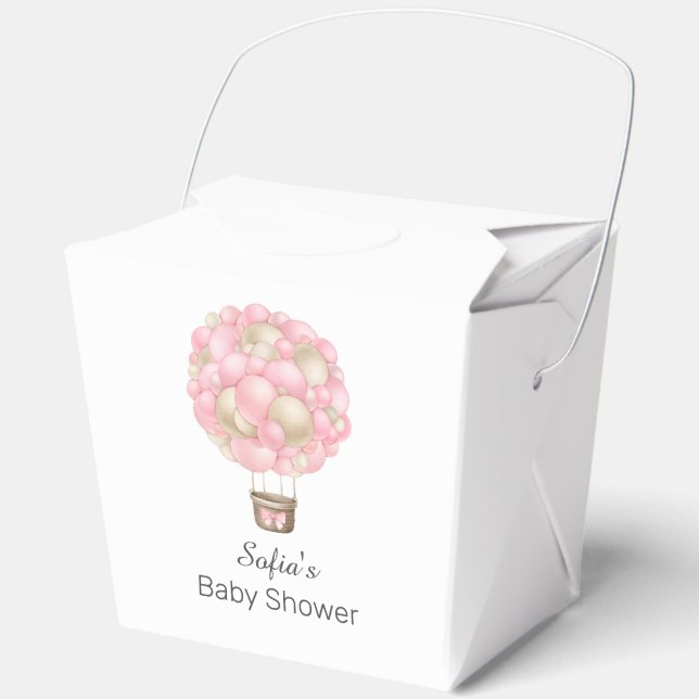 Pink Hot Air Balloon Girl Baby Shower Favor Boxes (Front)