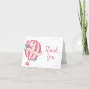 Pink Hot Air Balloon Girl Baby Shower  Letterpress Thank You Card