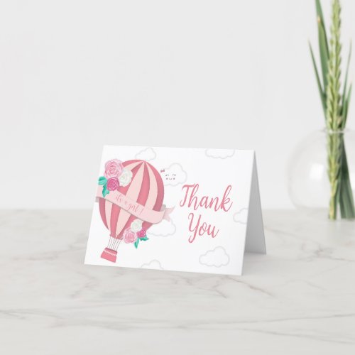 Pink Hot Air Balloon Girl Baby Shower  Thank You Card