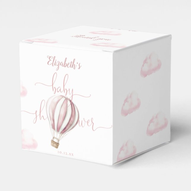 Pink Hot Air Balloon Girl Baby Shower Thank You Favor Boxes (Front Side)