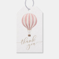 Pink Hot Air Balloon Girl Baby Shower Thank You Gift Tags