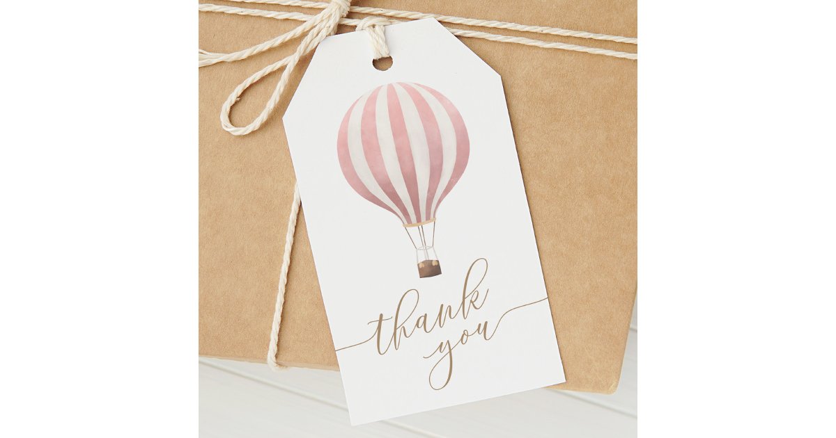 Pink Hot Air Balloon Girl Baby Shower Thank You Gift Tags | Zazzle