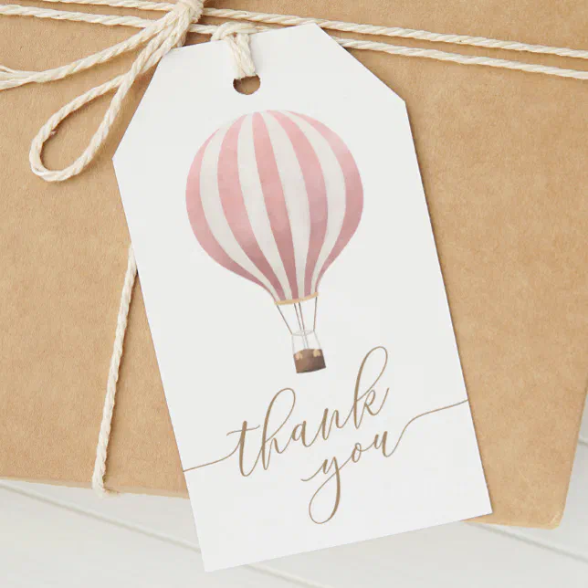Pink Hot Air Balloon Girl Baby Shower Thank You Gift Tags | Zazzle